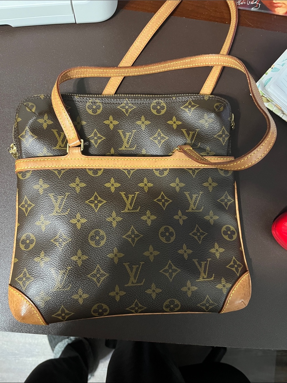 Louis Vuitton Monogram Sac Coussin in Brown and Tan Leather Trim - Authentic!